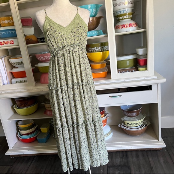 in loom | Dresses | In Loom Green Floral Tiered Ruffle Dress Size Large |  Poshmark